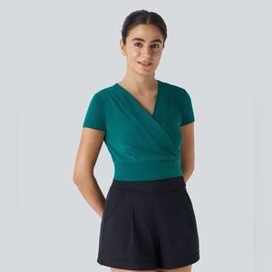 Halara V Neck Short Sleeve Wrapped Slim Work Top medium